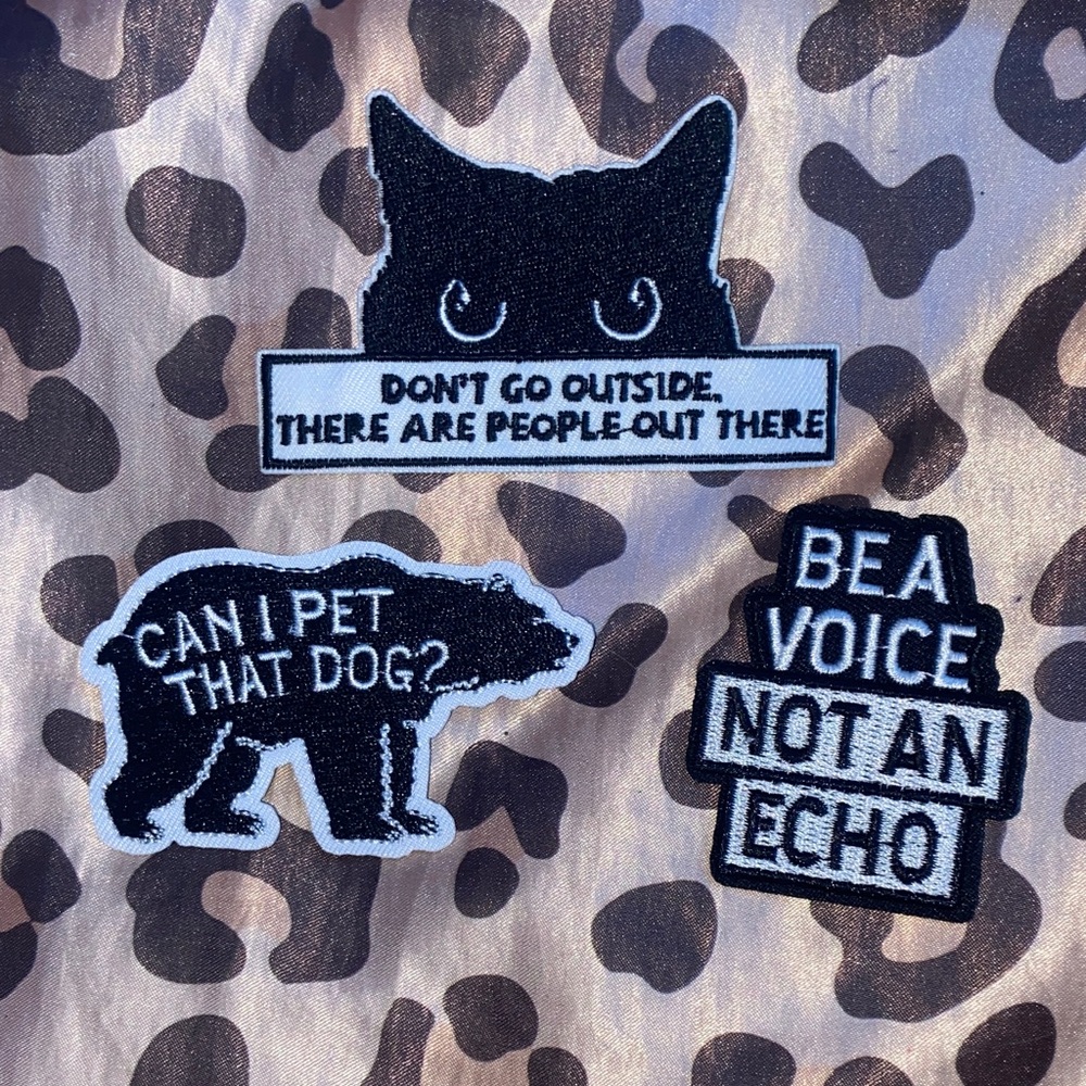 black + white set of 3 iron-on patch set